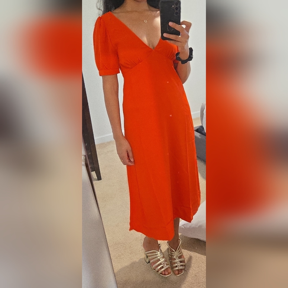Puff Sleeve Bias Midi Dress NWT